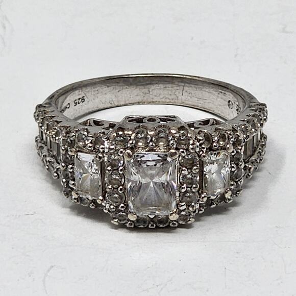 Vintage Sterling Silver Cubic Zirconia Size 10.75 Heavy Ring - Picture 2 of 10